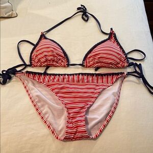 Striped Red and White Bikini Set